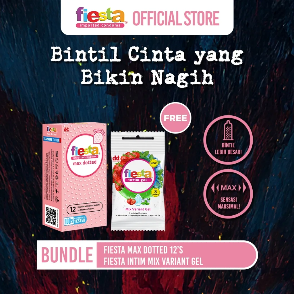 Fiesta Kondom Max Dotted - 12 Pcs FREE Fiesta Intim Gel Mix Varian - 3 Sachet