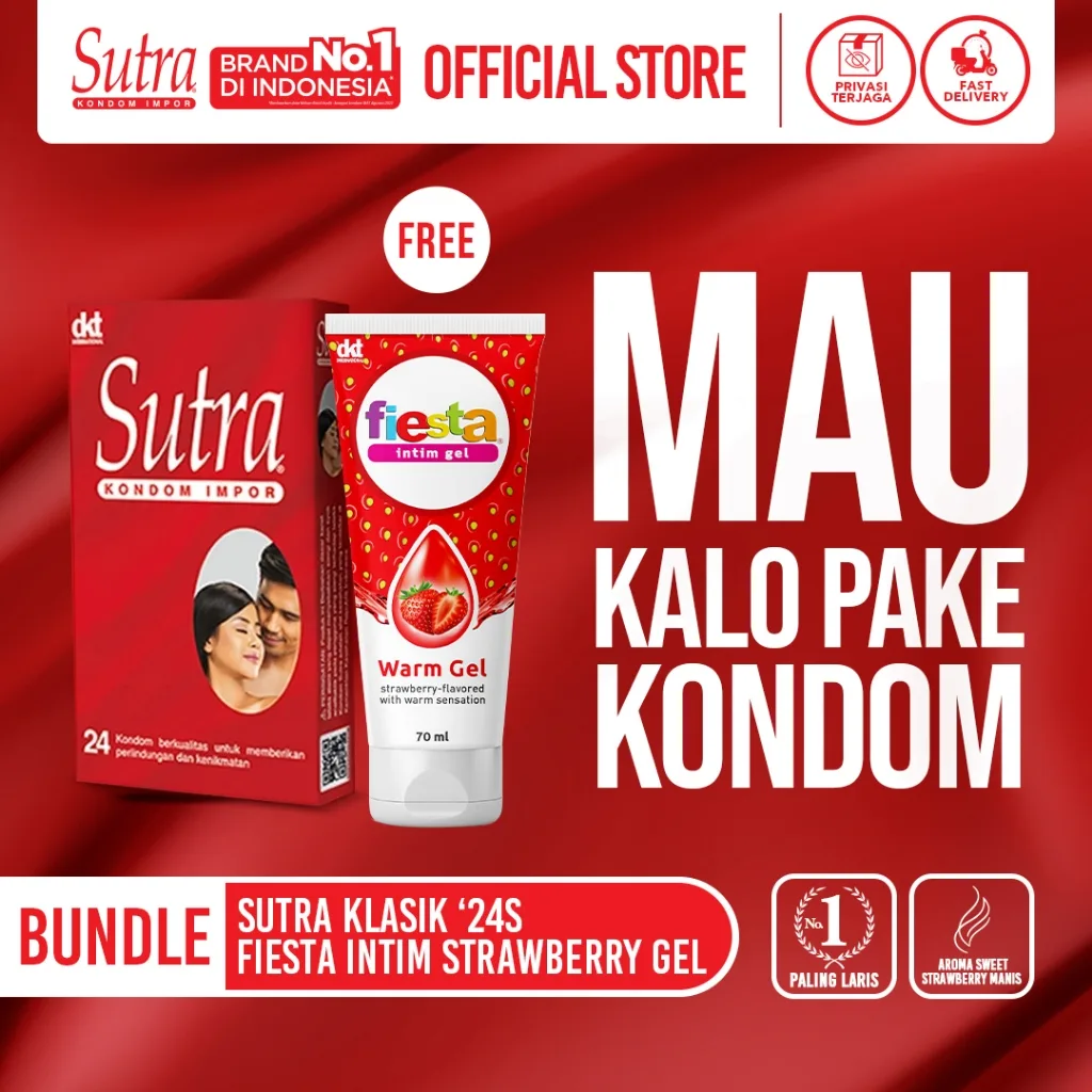 Sutra Kondom Classic - 24 Pcs FREE Fiesta Lubricant Intim Gel Warm Strawberry - 70 mL
