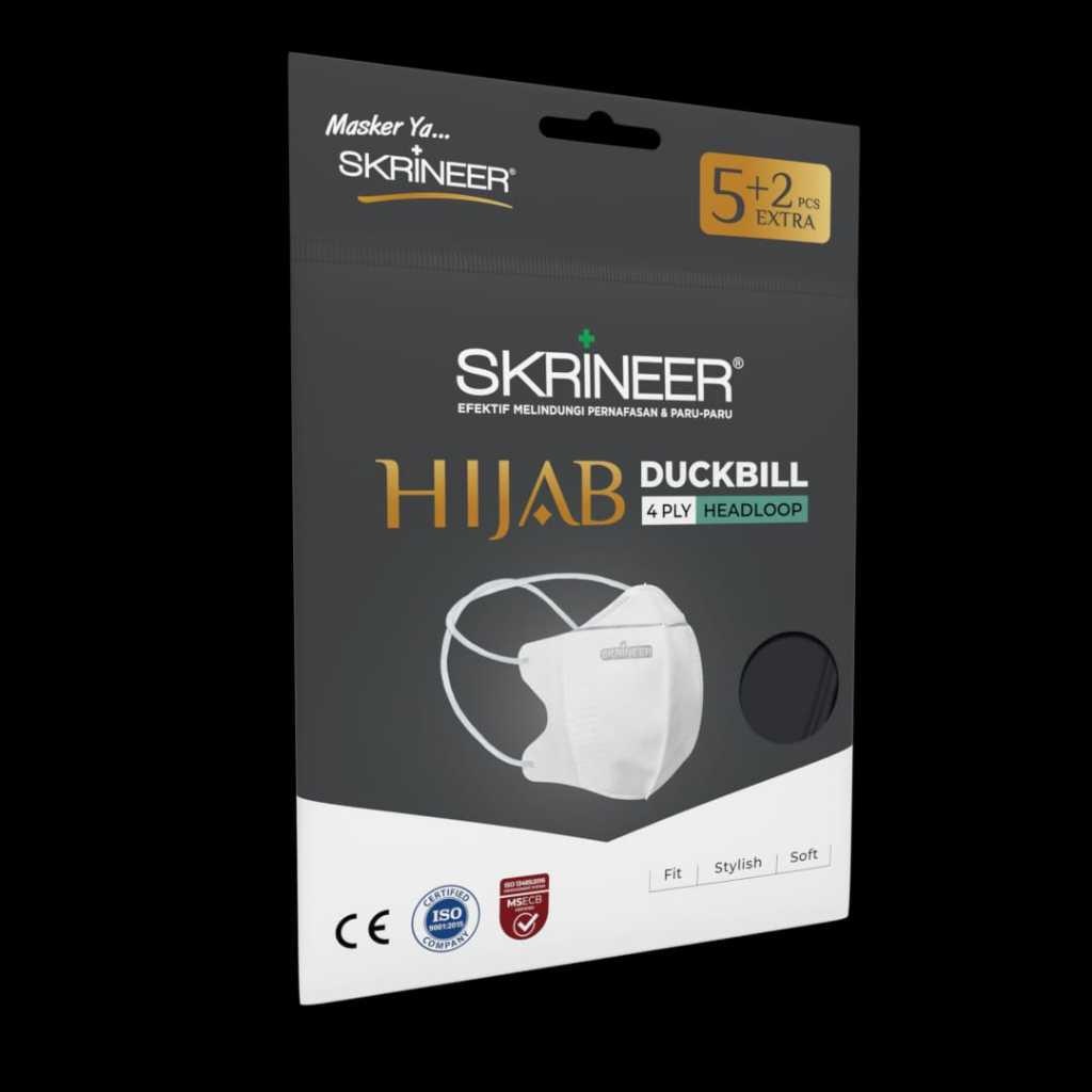 Skrineer Masker Duckbill Hijab Black 4 Ply – 5+2 pcs