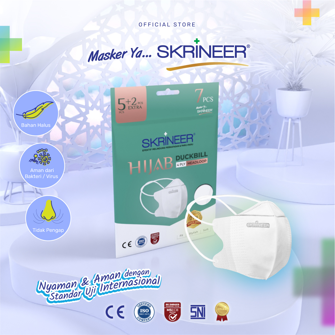 Skrineer Masker Duckbill Hijab White - 5+2 Pcs