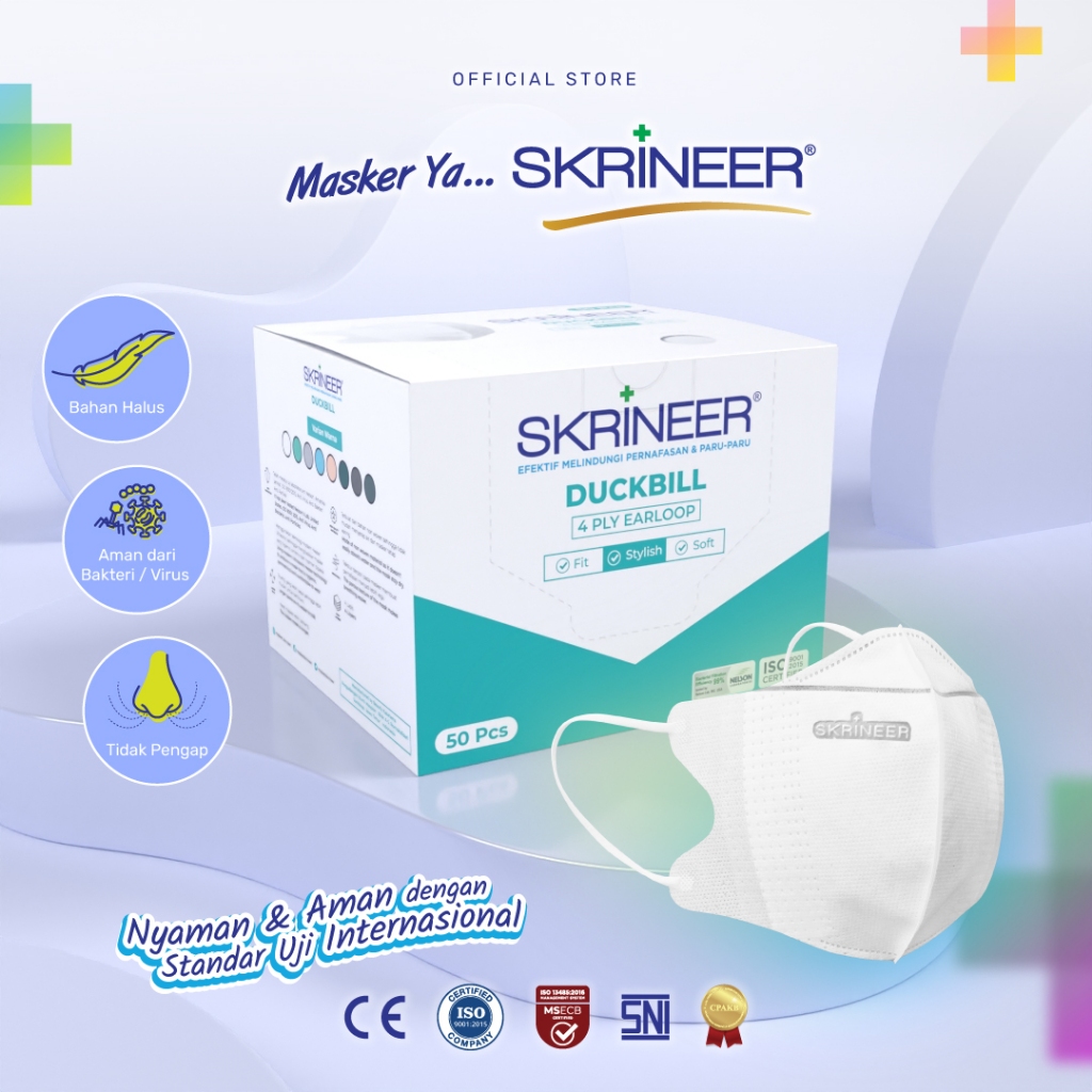Skrineer Masker Duckbill White 4p - 50 Pcs