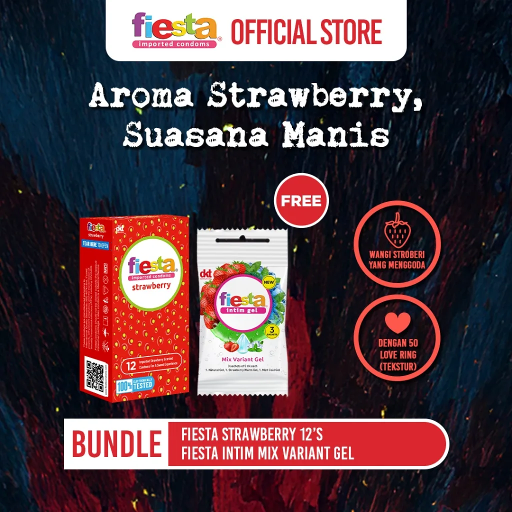 Fiesta Kondom Strawberry - 12 Pcs FREE Fiesta Intim Gel Mix Varian - 3 Sachet