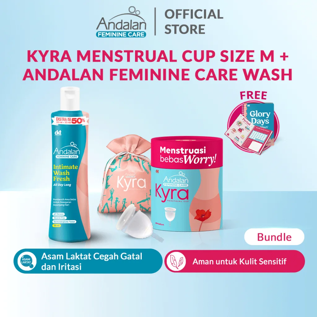 Andalan Kyra Menstrual Cup Size M + Andalan Feminine Care Fresh - 90 mL + [Free] Kyra Period Tracker