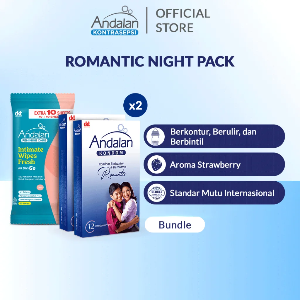 Andalan Kondom 12 Pcs x 2 + Andalan Fresh Intimate Wipes
